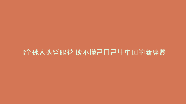 【全球人头昏眼花！读不懂2024中国的新辞妙语生花】