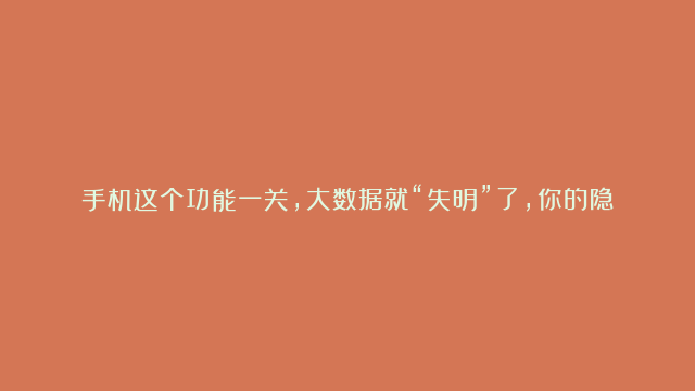 手机这个功能一关，大数据就“失明”了，你的隐私终于得到保护！