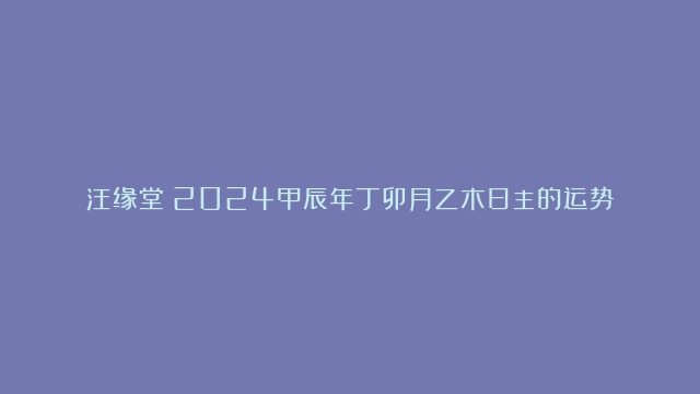 汪缘堂：2024甲辰年丁卯月乙木日主的运势