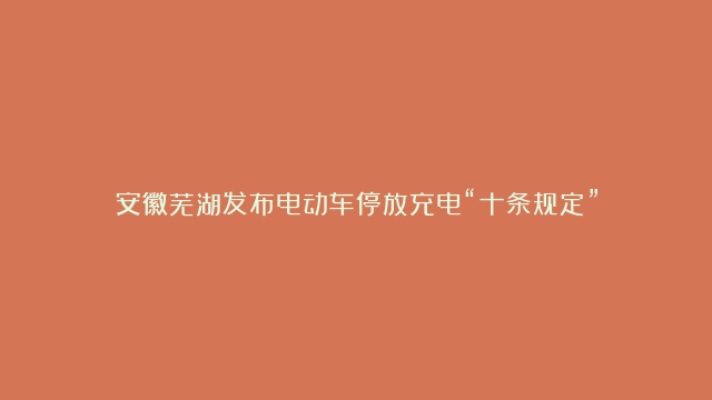 安徽芜湖发布电动车停放充电“十条规定”