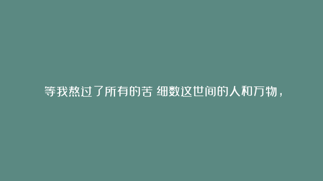 《等我熬过了所有的苦》细数这世间的人和万物，漫长的旅途