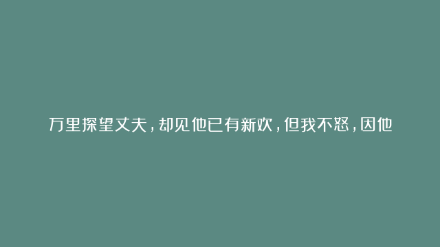 万里探望丈夫，却见他已有新欢，但我不怒，因他也同样遭遇