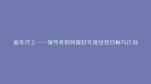 新年开工——领导者如何做好年度经营目标与计划的六步流程#战略 #团队 #领…