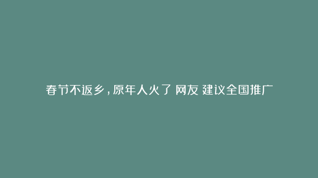 春节不返乡，原年人火了！网友：建议全国推广