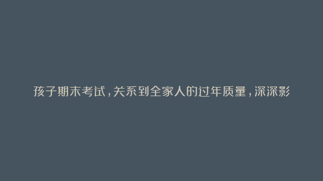 孩子期末考试，关系到全家人的过年质量，深深影响着投资人股东们