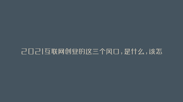 2021互联网创业的这三个风口，是什么，该怎么做？