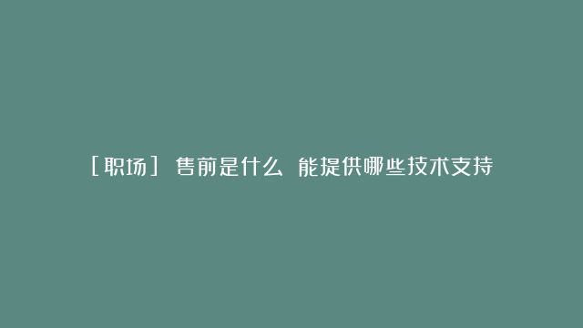 [职场] 售前是什么 能提供哪些技术支持