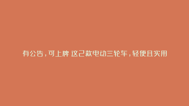 有公告，可上牌！这2款电动三轮车，轻便且实用，最大续航180公里