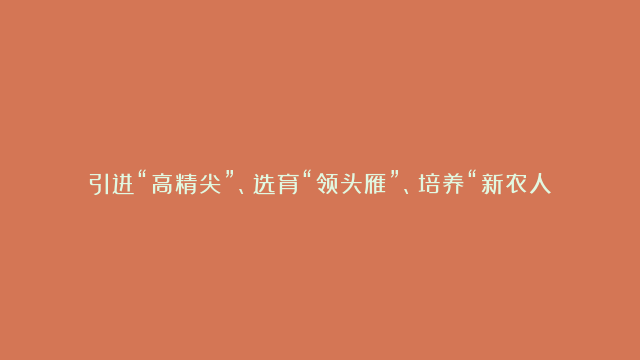 引进“高精尖”、选育“领头雁”、培养“新农人”——江苏昆山：激活乡村振兴人才引擎