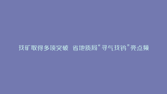 找矿取得多项突破 省地质局“寻气找钨”亮点频出