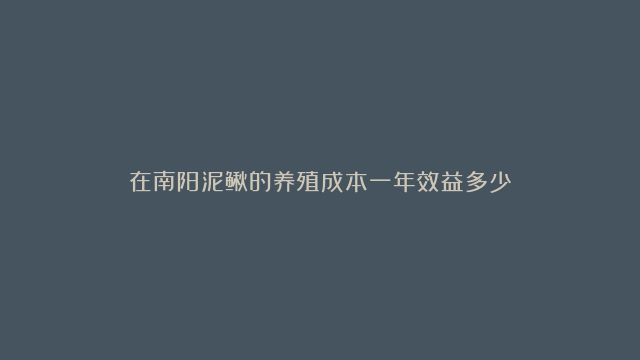 在南阳泥鳅的养殖成本一年效益多少