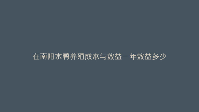 在南阳水鸭养殖成本与效益一年效益多少