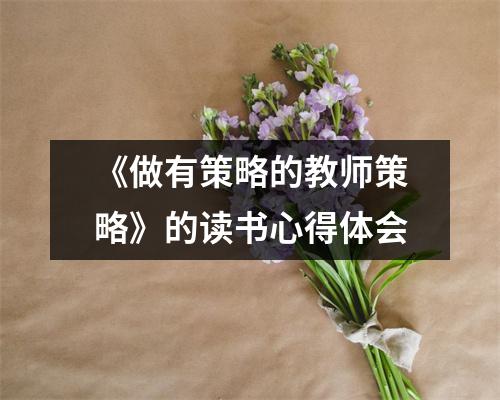 《做有策略的教师策略》的读书心得体会