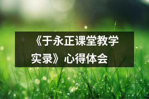 《于永正课堂教学实录》心得体会